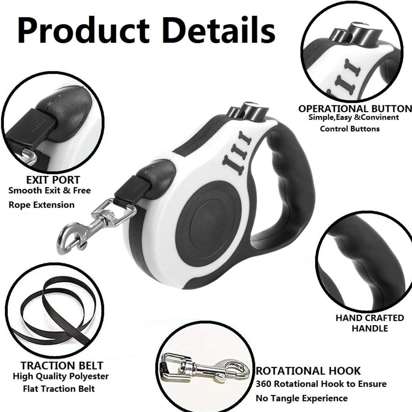 Guinzaglio retrattile per cani, guinzaglio estensibile, anti-sparo, guinzaglio automatico.